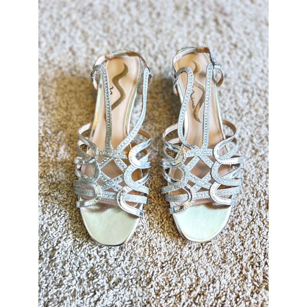 Nina Silver‎ Glitter Strappy Wedge Sandals Slingback Formal Evening Shoes 6.5M